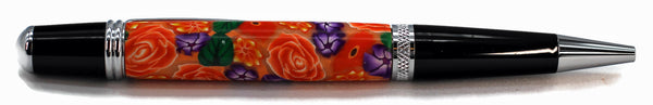 Orange Polymer Clay w/ Purple Flowers - 1081