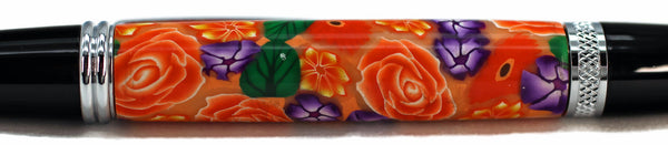 Orange Polymer Clay w/ Purple Flowers - 1081