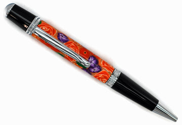 Orange Polymer Clay w/ Purple Flowers - 1081