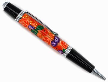 Orange Polymer Clay w/ Purple Flowers - 1081 - 0
