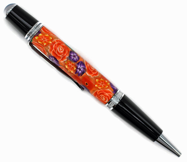 Orange Polymer Clay w/ Purple Flowers - 1081