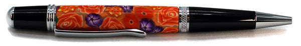 Orange Polymer Clay w/ Purple Flowers - 1081